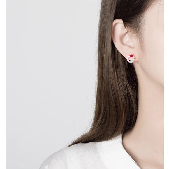 14k Gold Dainty Heart Stud Earrings Sterling Silver - Picture 4 of 8